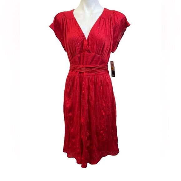 Adrianna Papell dress plus size 14 red sequin accent short sleeve party summer - Picture 2 of 6